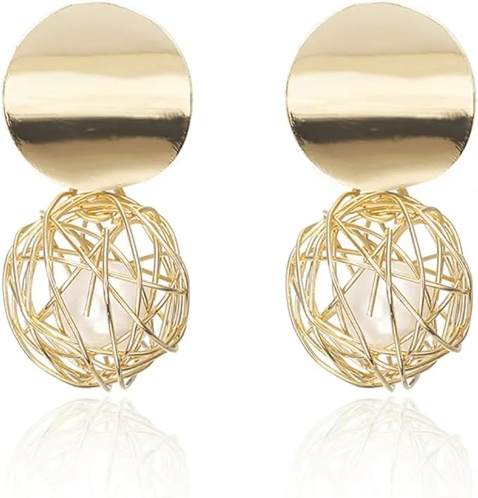 14K gold Plated Nest Pearl Ball Stud Earrings