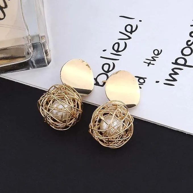 14K gold Plated Nest Pearl Ball Stud Earrings