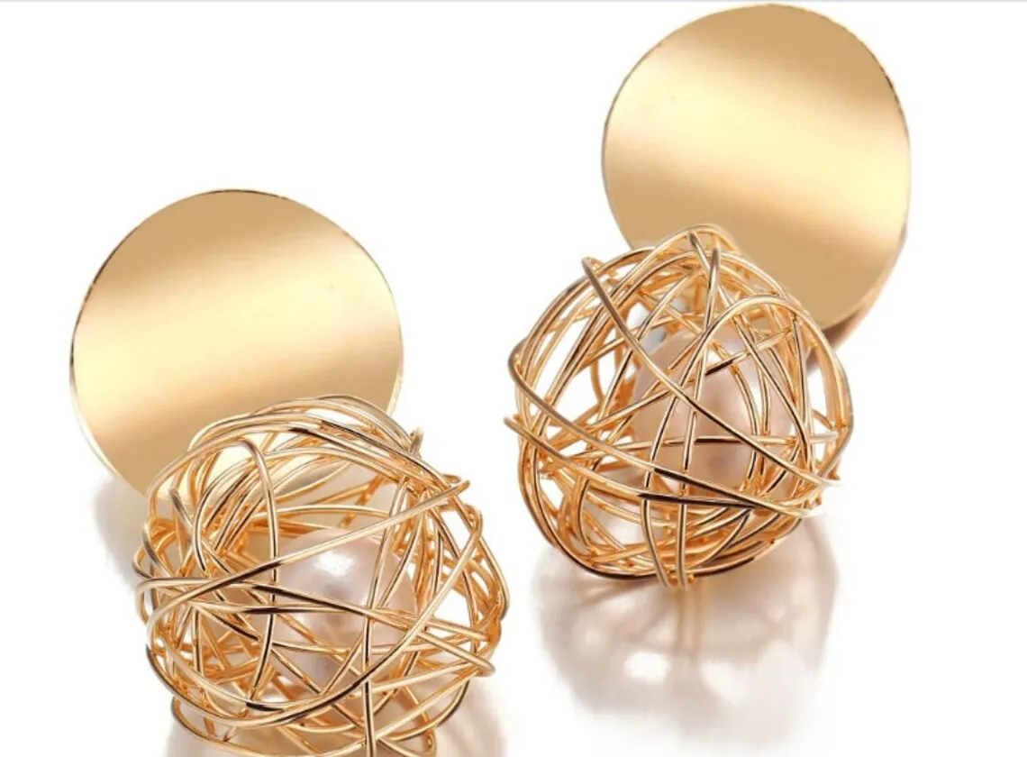 14K gold Plated Nest Pearl Ball Stud Earrings