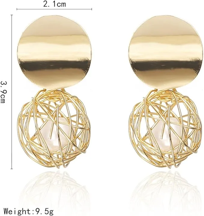 14K gold Plated Nest Pearl Ball Stud Earrings