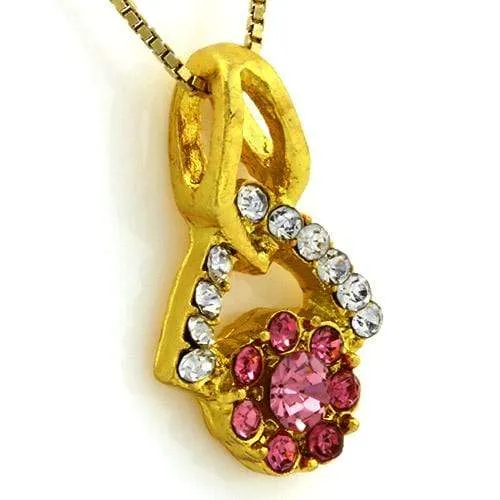 18K Yellow Gold-Plated Flower Cut Shape Pink Color Stone German Silver Pendant C