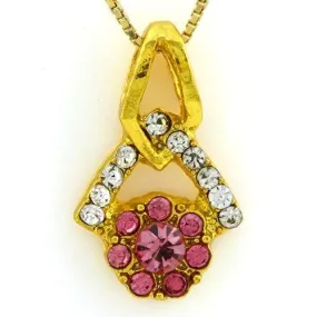 18K Yellow Gold-Plated Flower Cut Shape Pink Color Stone German Silver Pendant C