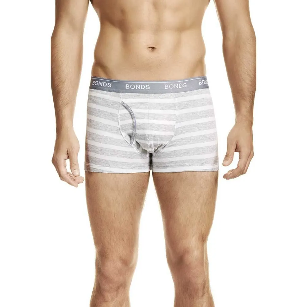 6 x Bonds Mens Guyfront Trunks Underwear Black/Grey/Grey Stripe