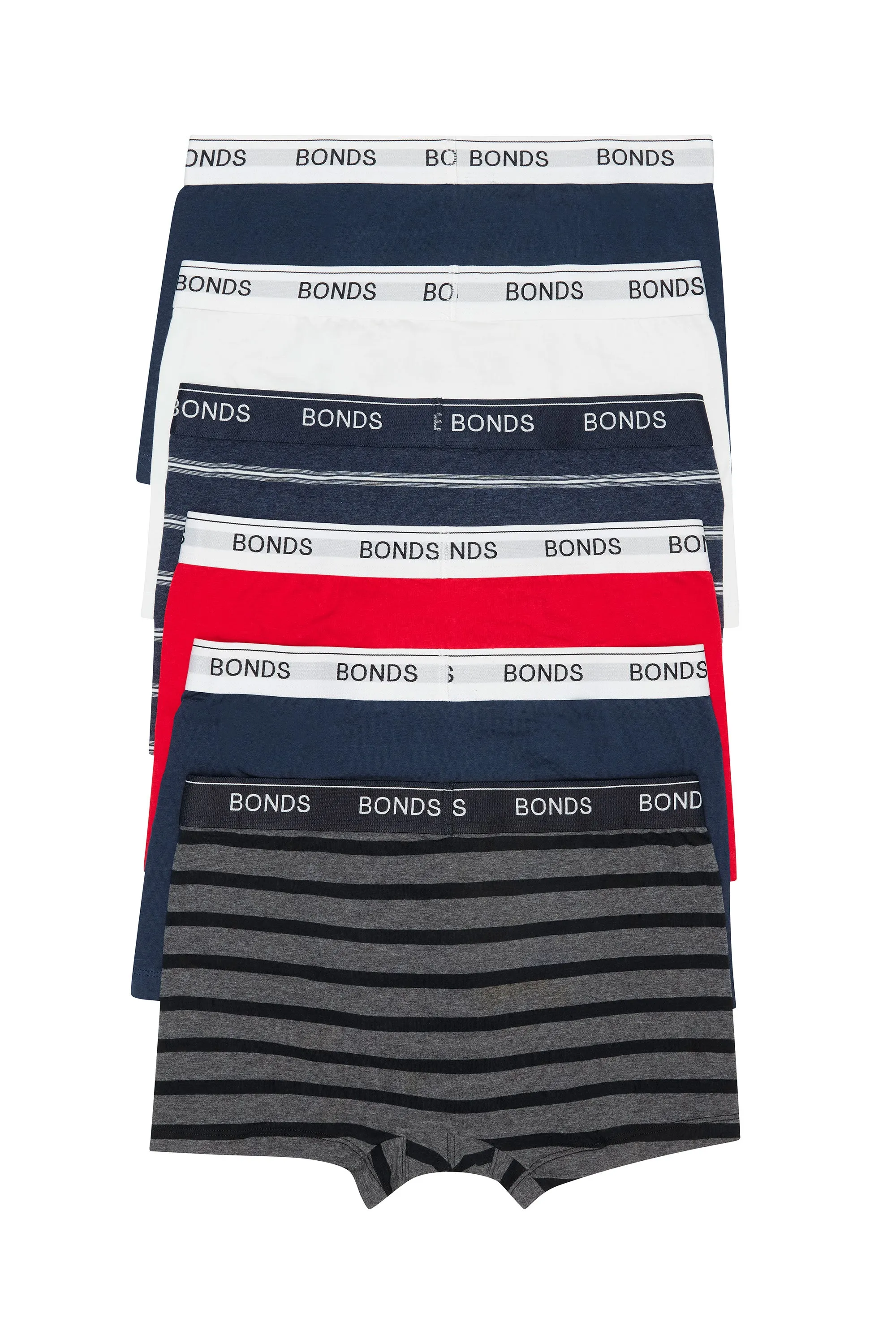 6 x Bonds Mens Guyfront Trunks Underwear Navy Red White Grey