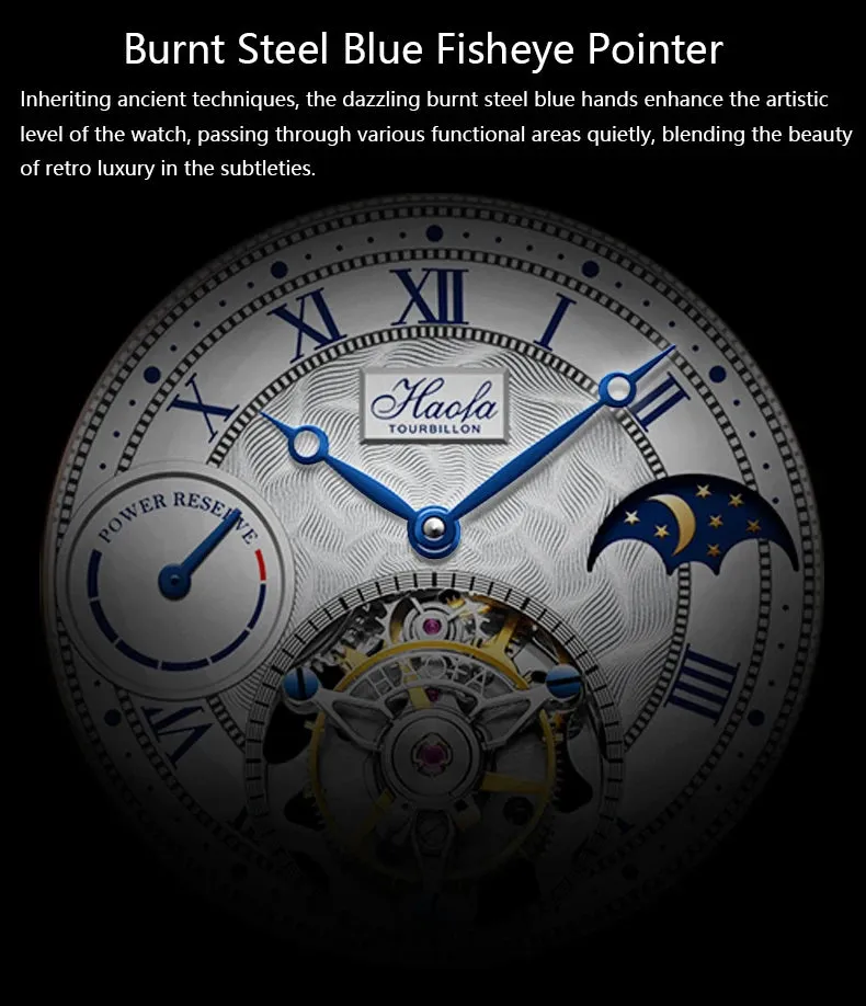 80H Power Reserve Manual Flying Tourbillon Mechanical Watch for Men