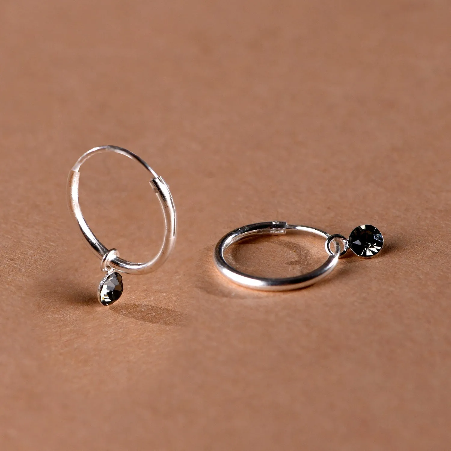 925 Pure Sterling Silver Swarovski Black Crystal Hoop Earring For Women