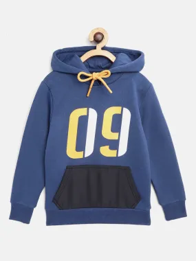 Alcis Boys Blue White Alphanumeric Print Hooded Sweatshirt-4