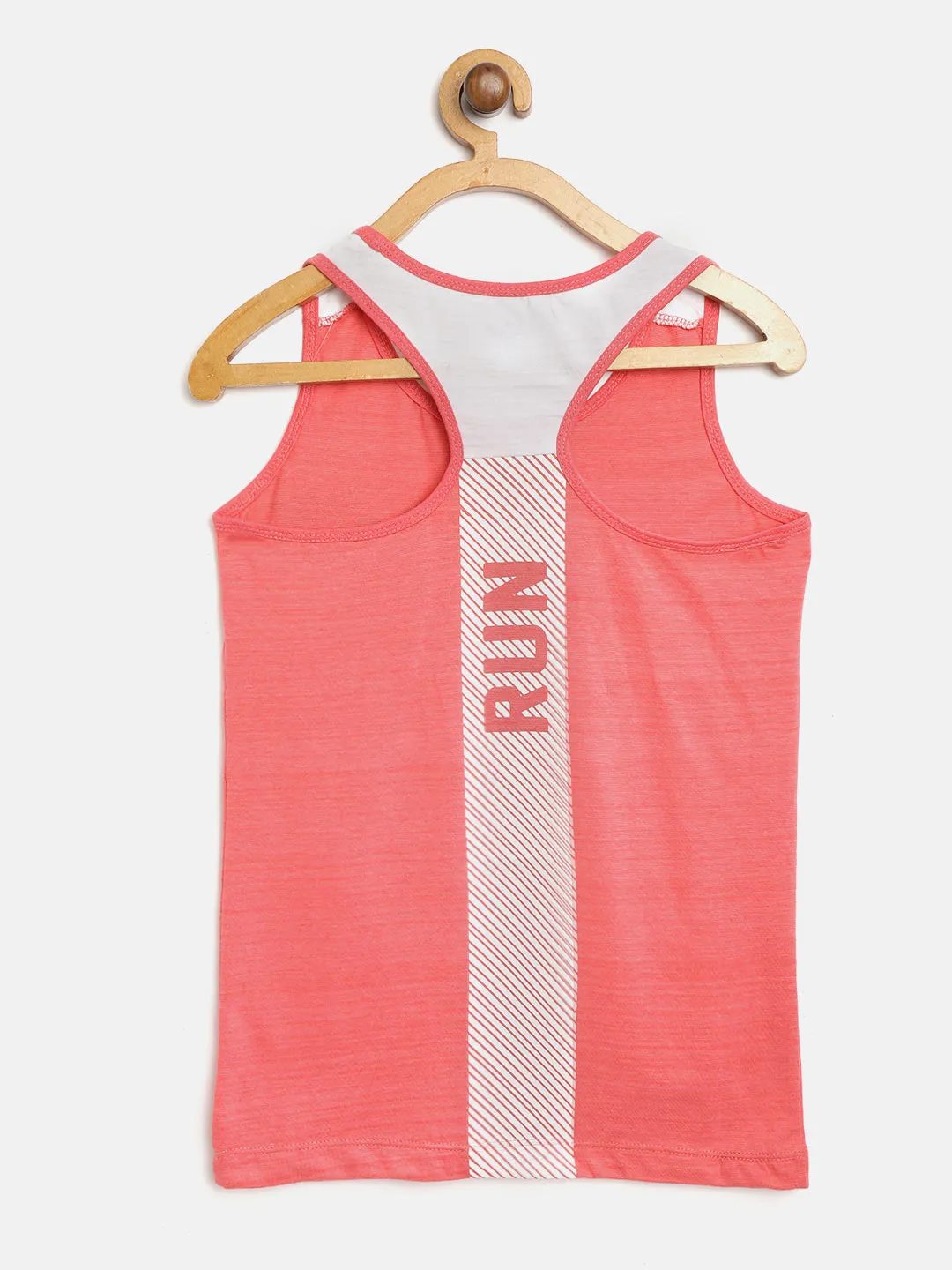 Alcis Girls Coral Pink White Printed Running Tank Top