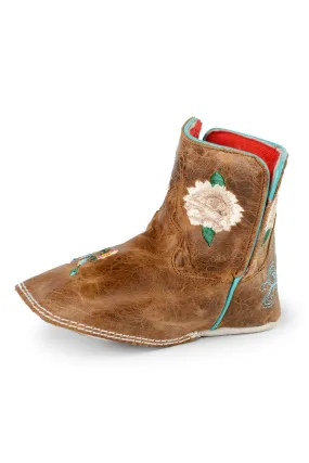 Anderson Bean Baby Girls Honey Leather Floral Stitch Cowboy Boots