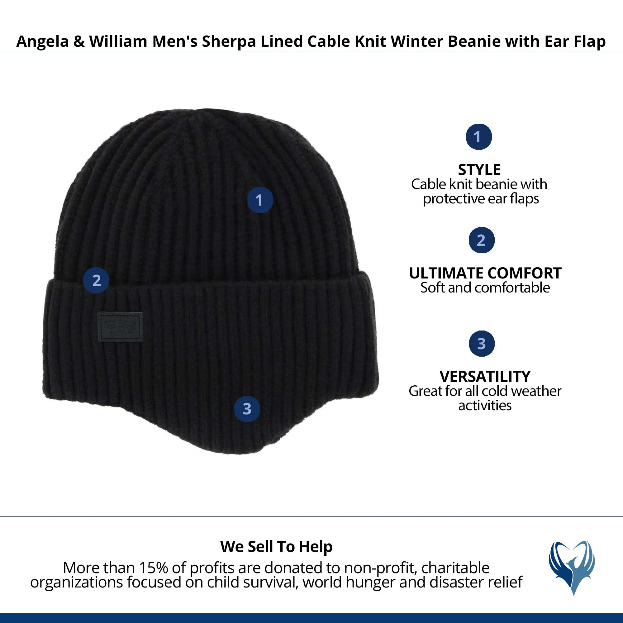 Angela & William Men's Sherpa Lined Cable Knit Winter Beanie with Ear Flap