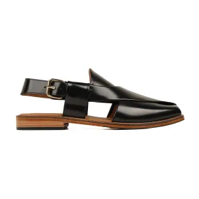 Asaka - Men's Black Box Leather High Shine Sandal