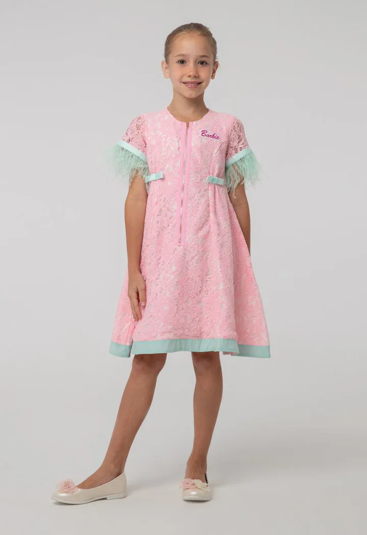 Barbie Zip Up Floral Lace Fabric Flare Dress