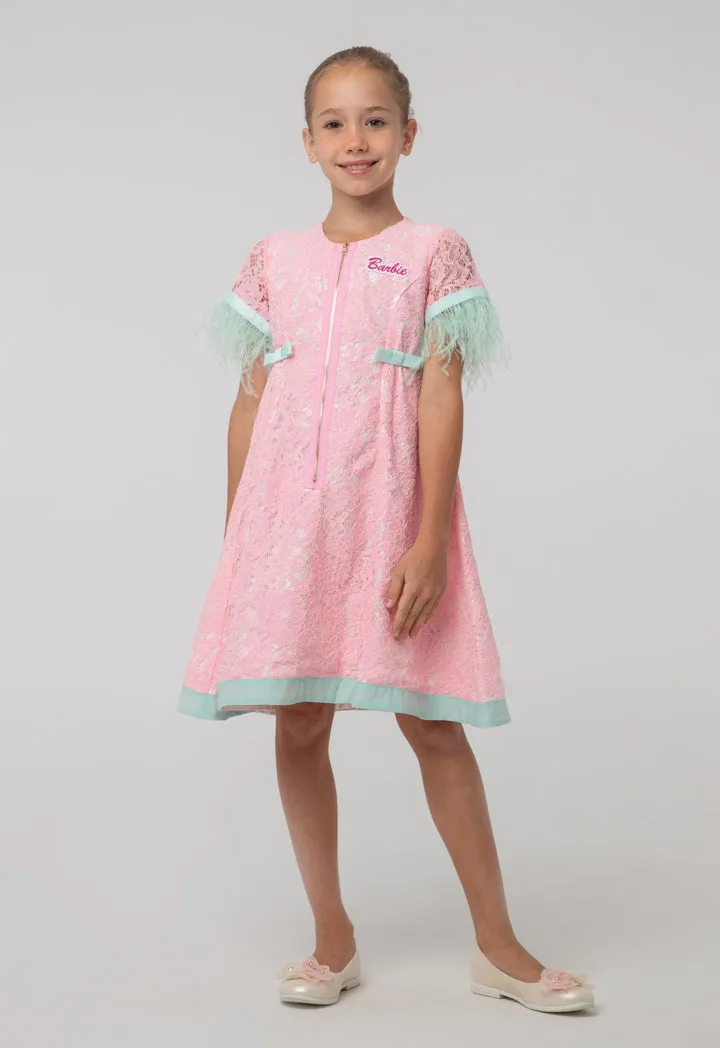 Barbie Zip Up Floral Lace Fabric Flare Dress