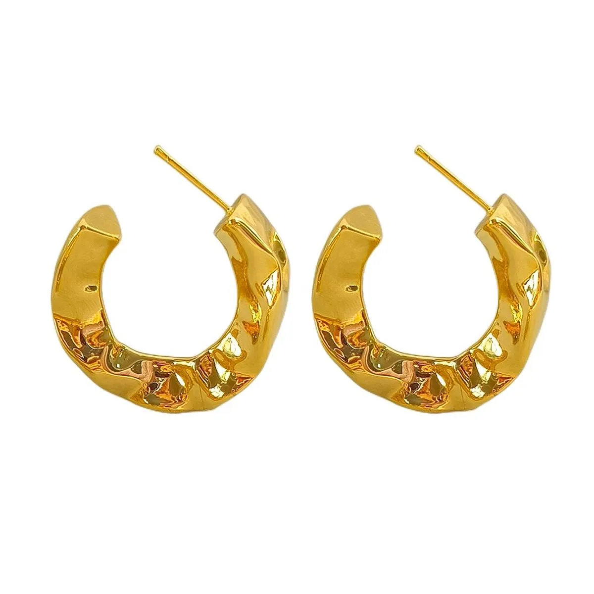 Beaten Gold Glossy 18K Gold Anti Tarnish Copper Hoop Bali Earring for Women