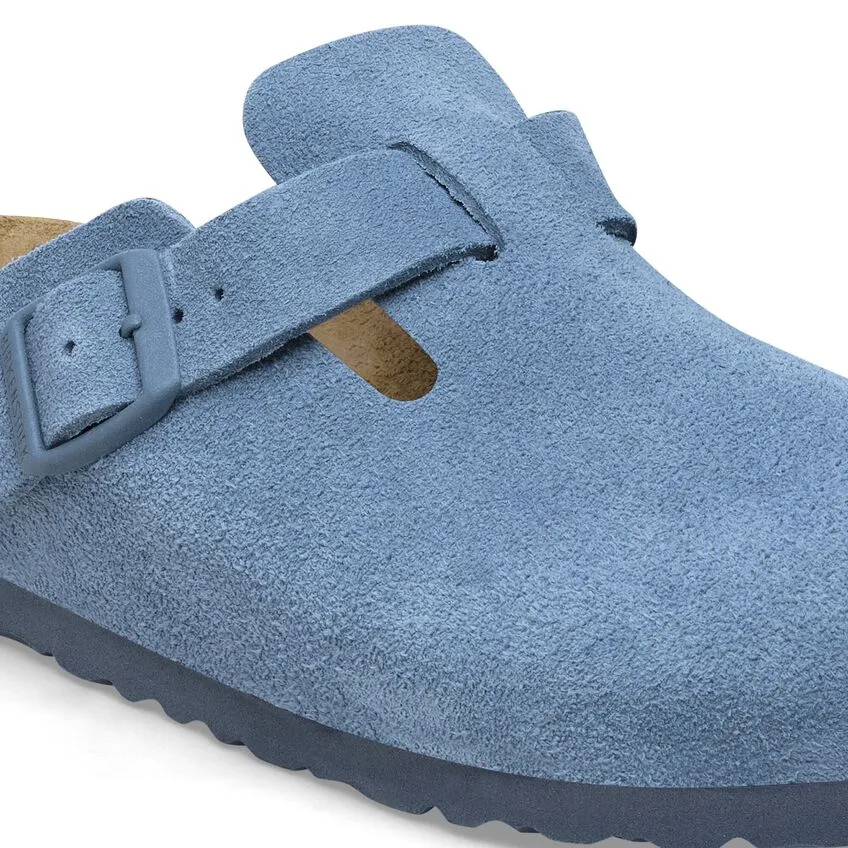 BIRKENSTOCK Women's Boston Soft Footbed Suede Leather (Elemental Blue - Narrow Fit)