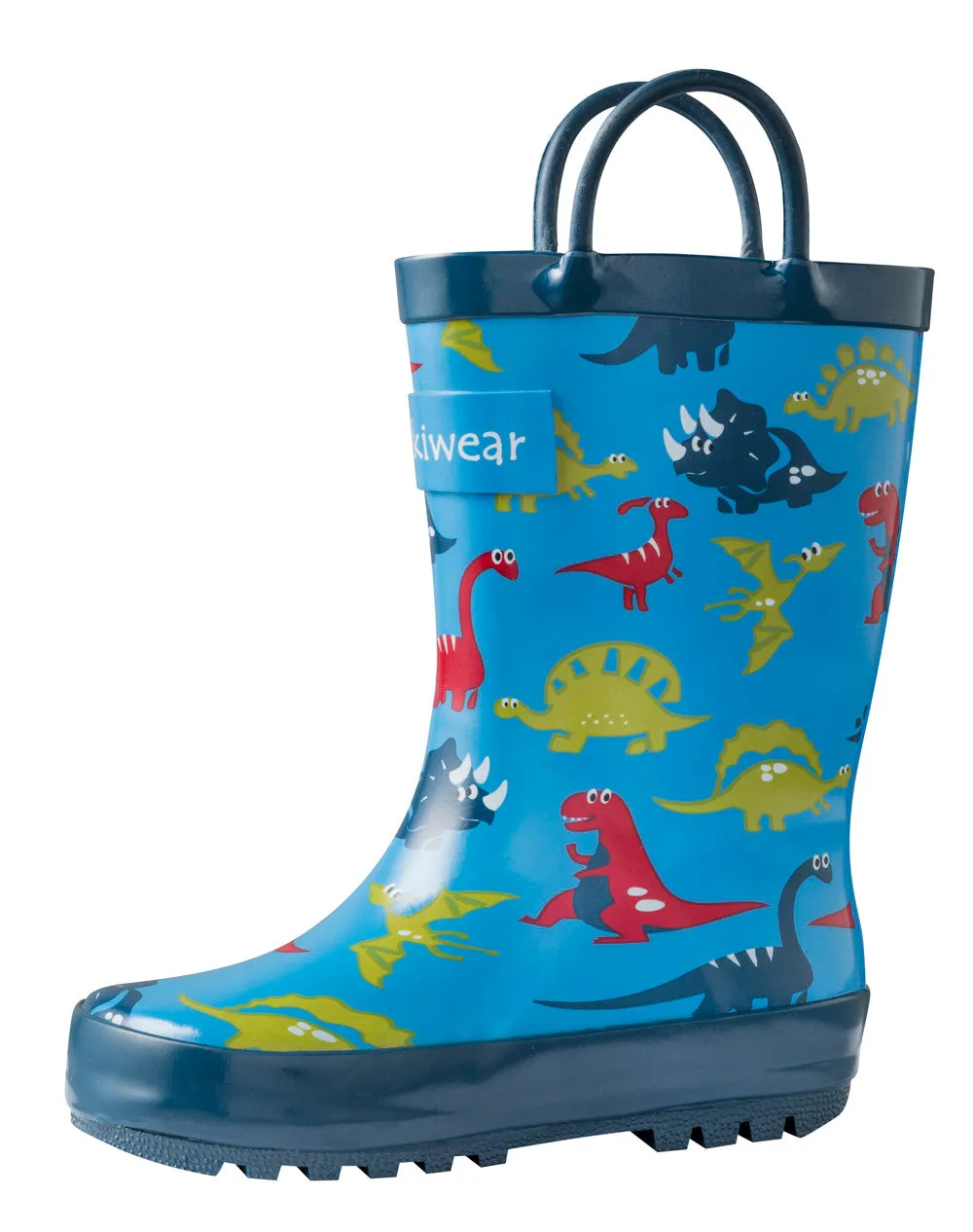 Blue Dinosaurs Loop Handle Rubber Rain Boots