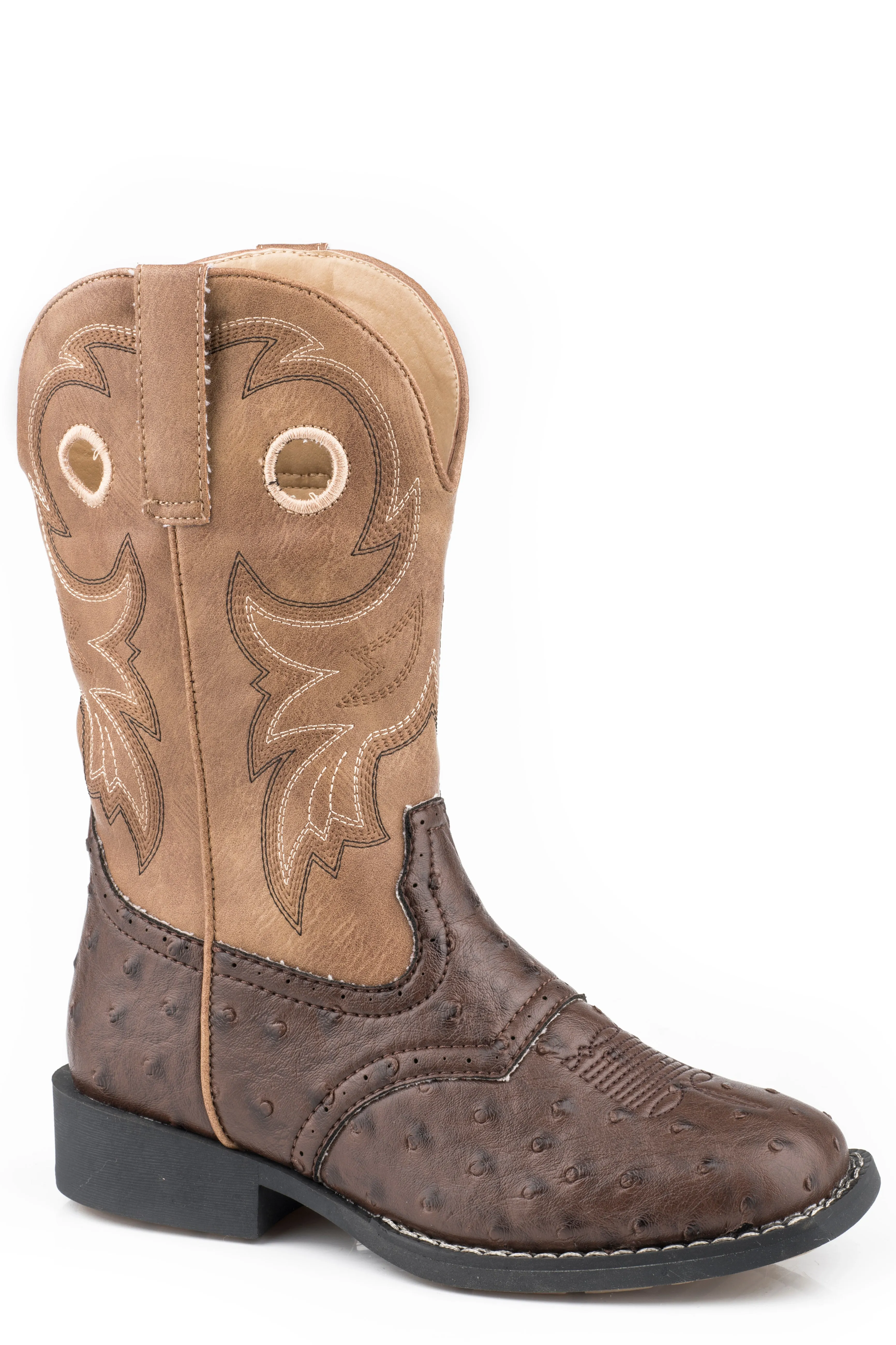 Boy's Roper Brown Faux Ostrich Western Boot