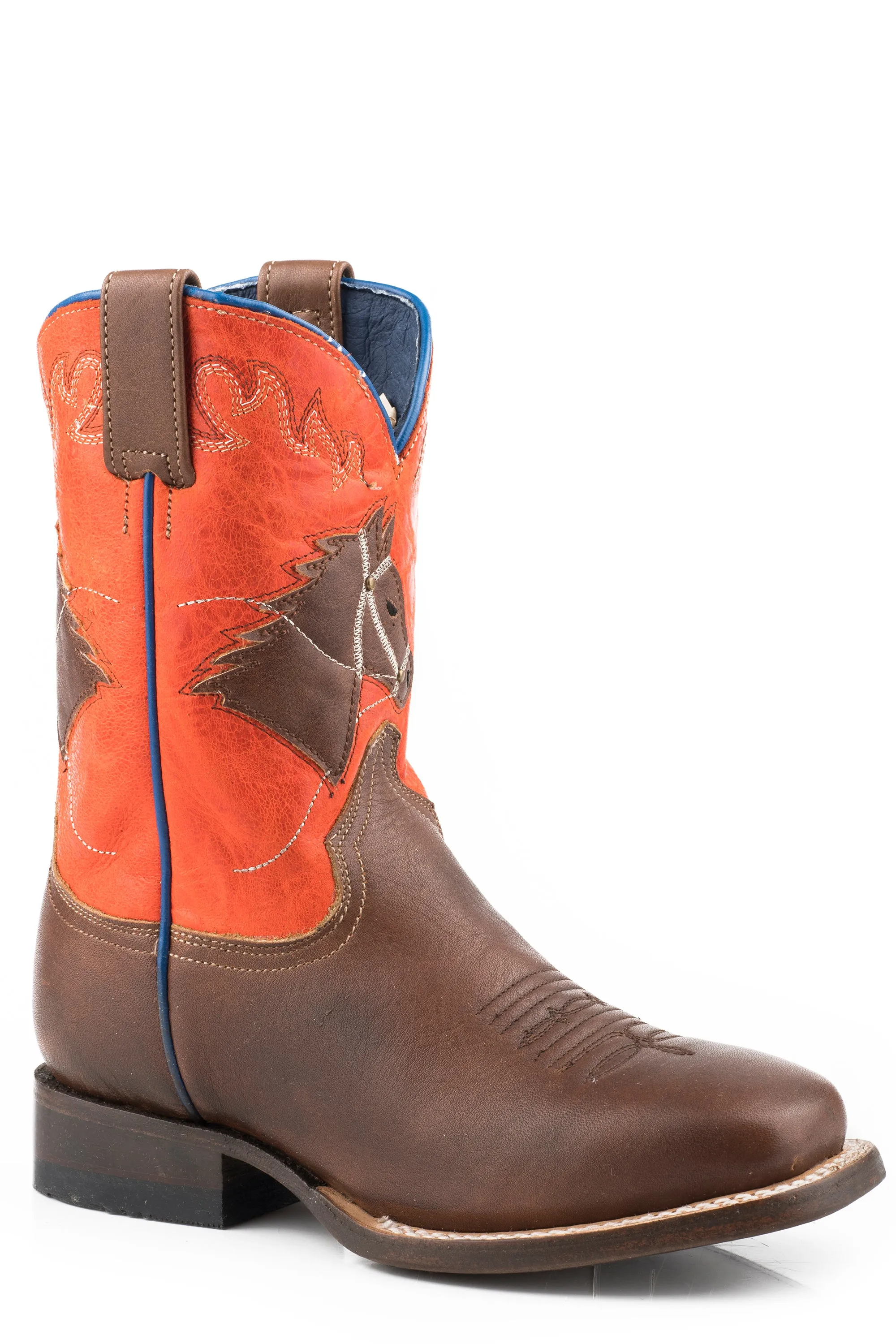 Boys Roper Burnished Tan Square Toe Boot w/ Embroidered Horse