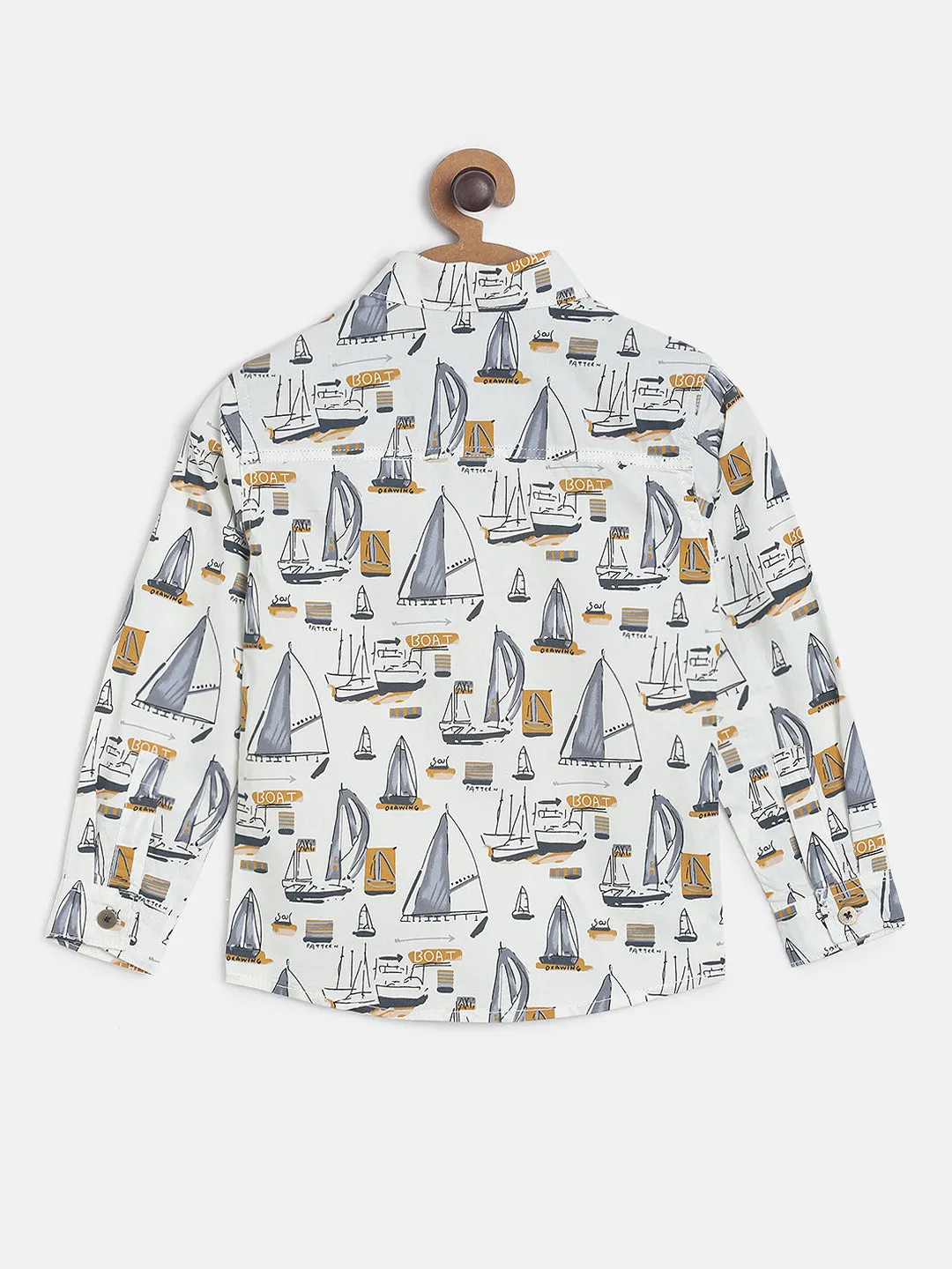 Boys White Ark Boat Printed Casual Shirt