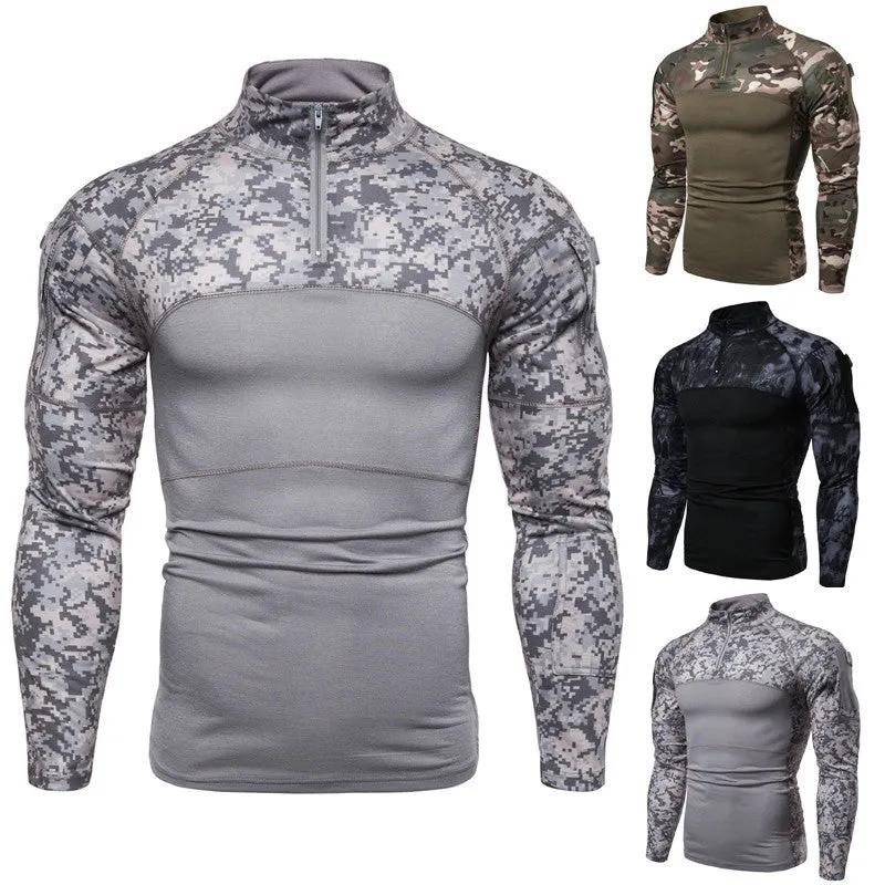 Camo Long Sleeve Outdoor Zipper Men's T-shirt