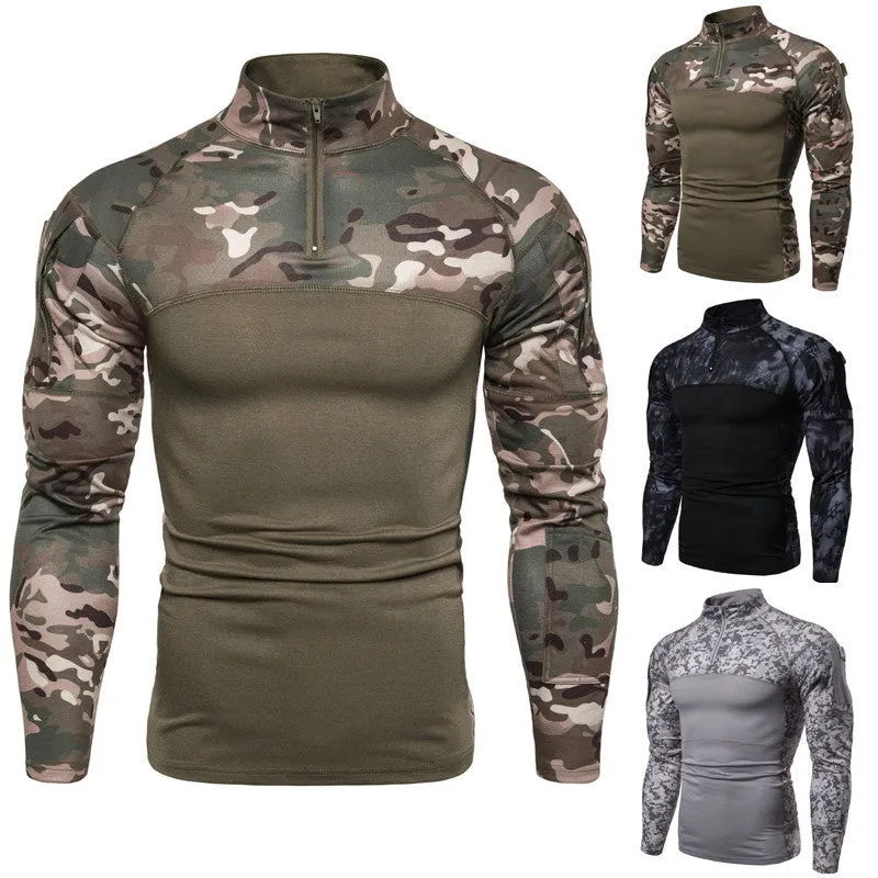 Camo Long Sleeve Outdoor Zipper Men's T-shirt