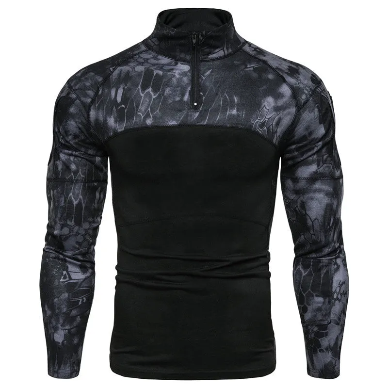 Camo Long Sleeve Outdoor Zipper Men's T-shirt