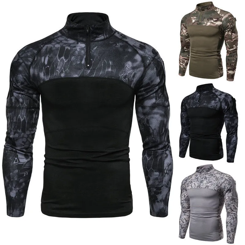 Camo Long Sleeve Outdoor Zipper Men's T-shirt