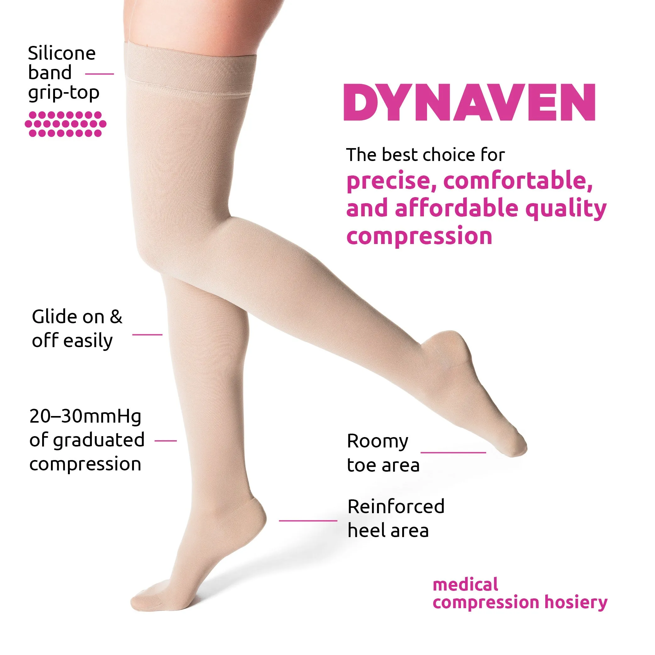 Dynaven Opaque Women's Thigh High 20-30 mmHg