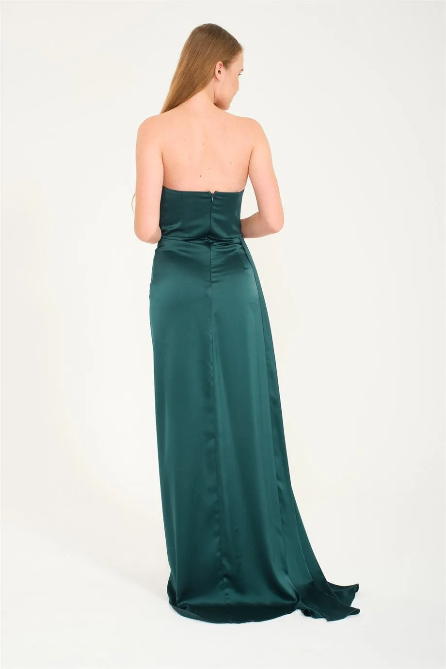 Emerald Slit Satin Evening Dress Cat Ear Dress