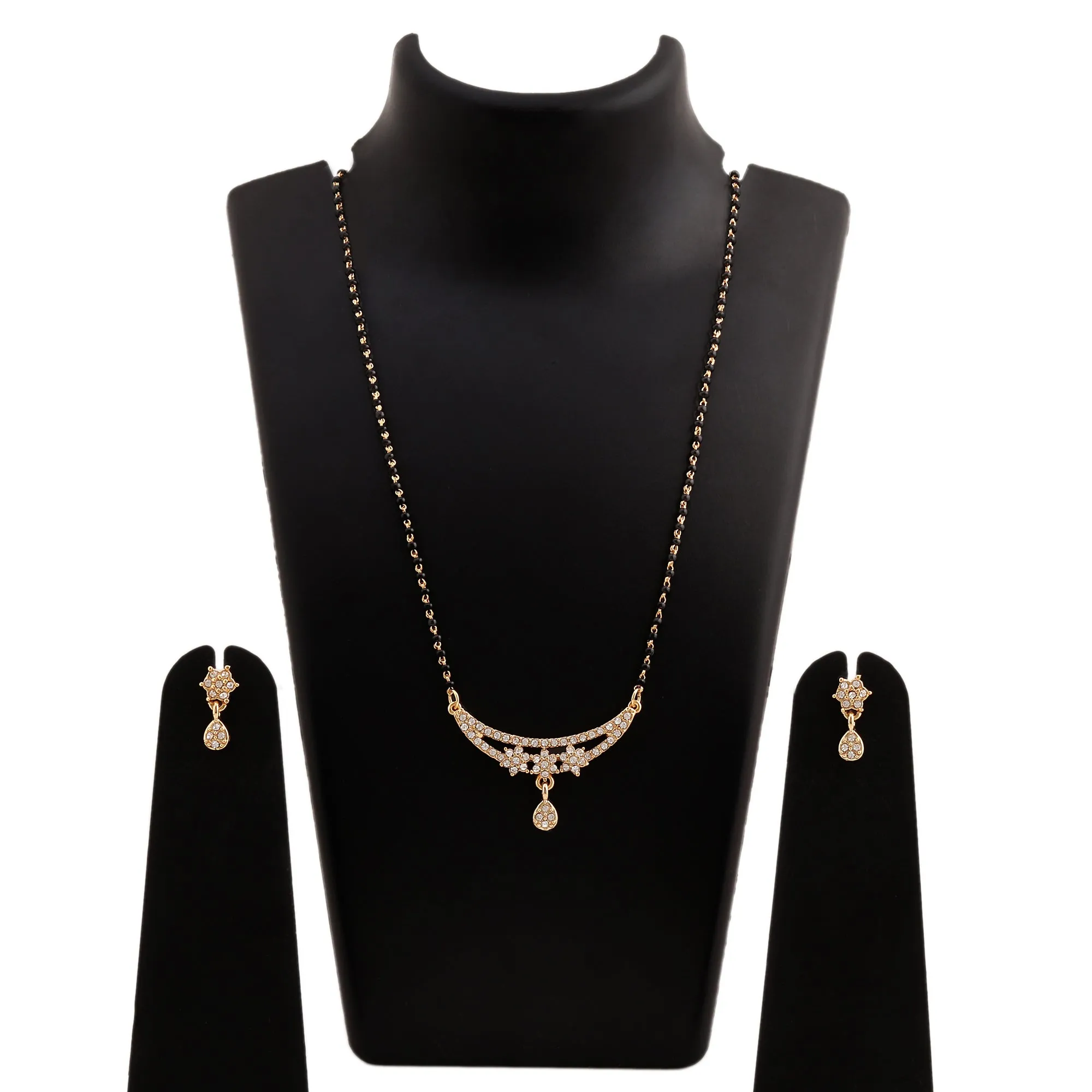 Estele 24 Kt Gold Plated Three Star Mangalsutra Necklace Set