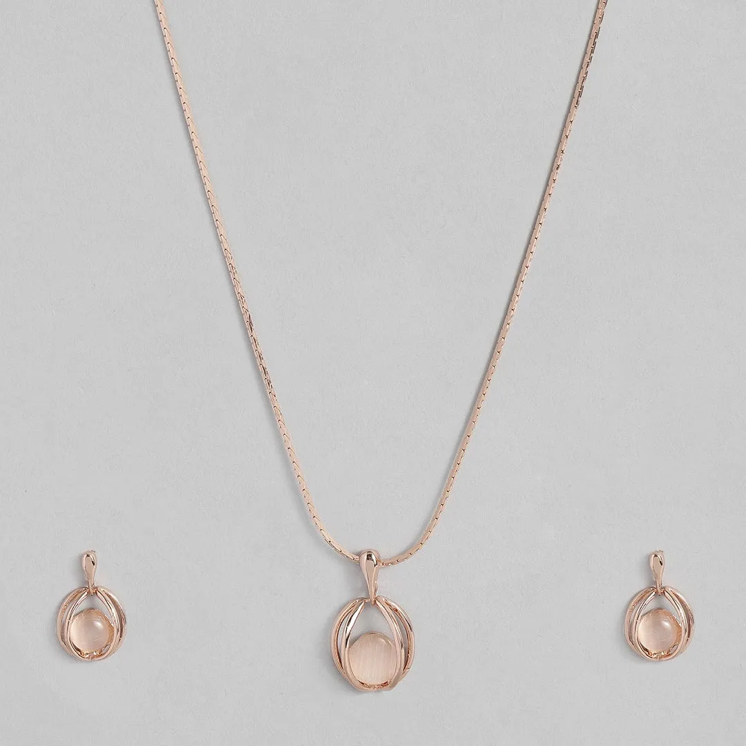 Estele 24 KT Rosegold Plated Fancy Shell Pendent Set for Women / Girls