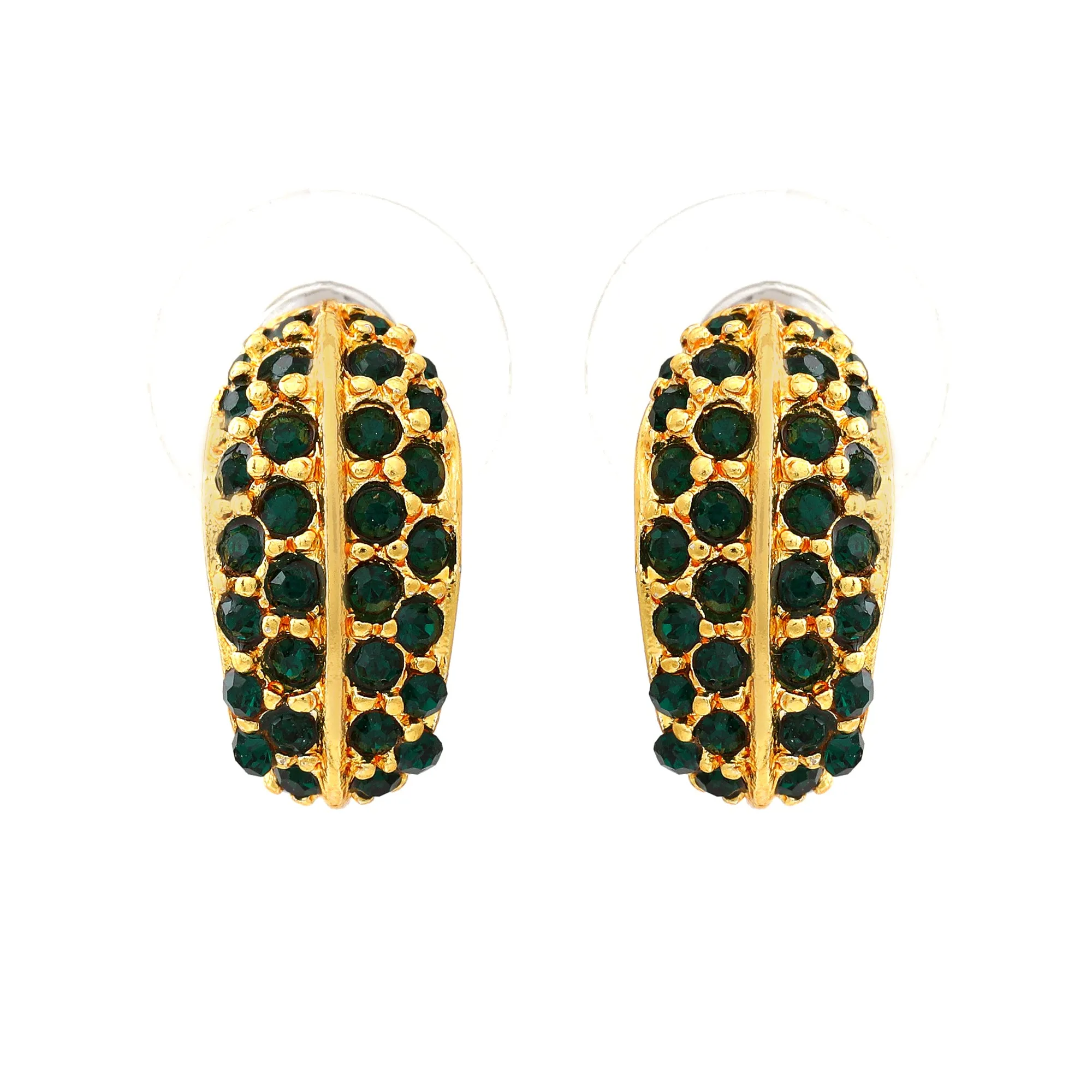 Estele 24Kt Gold Plated Candy Earring with Green Crystals