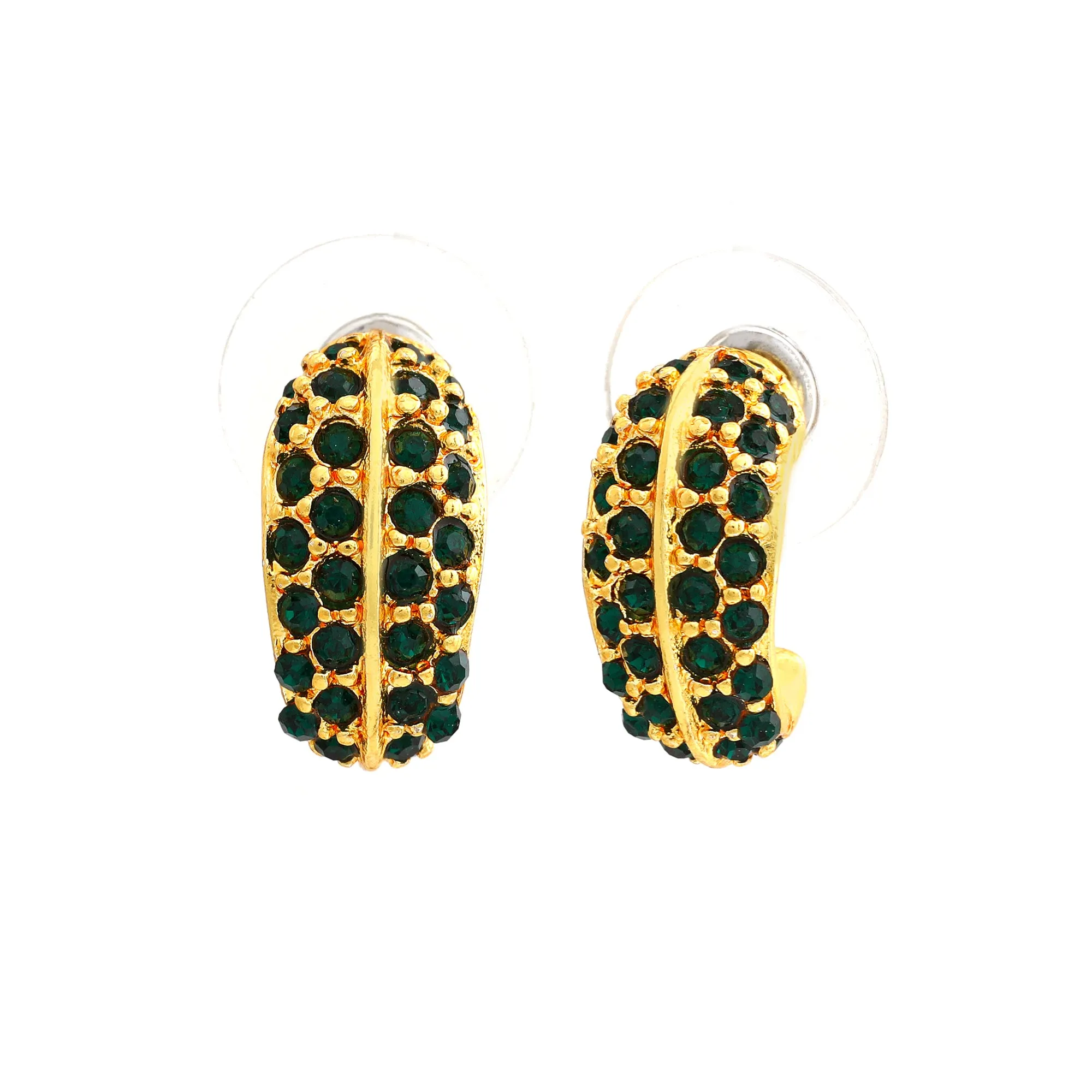 Estele 24Kt Gold Plated Candy Earring with Green Crystals