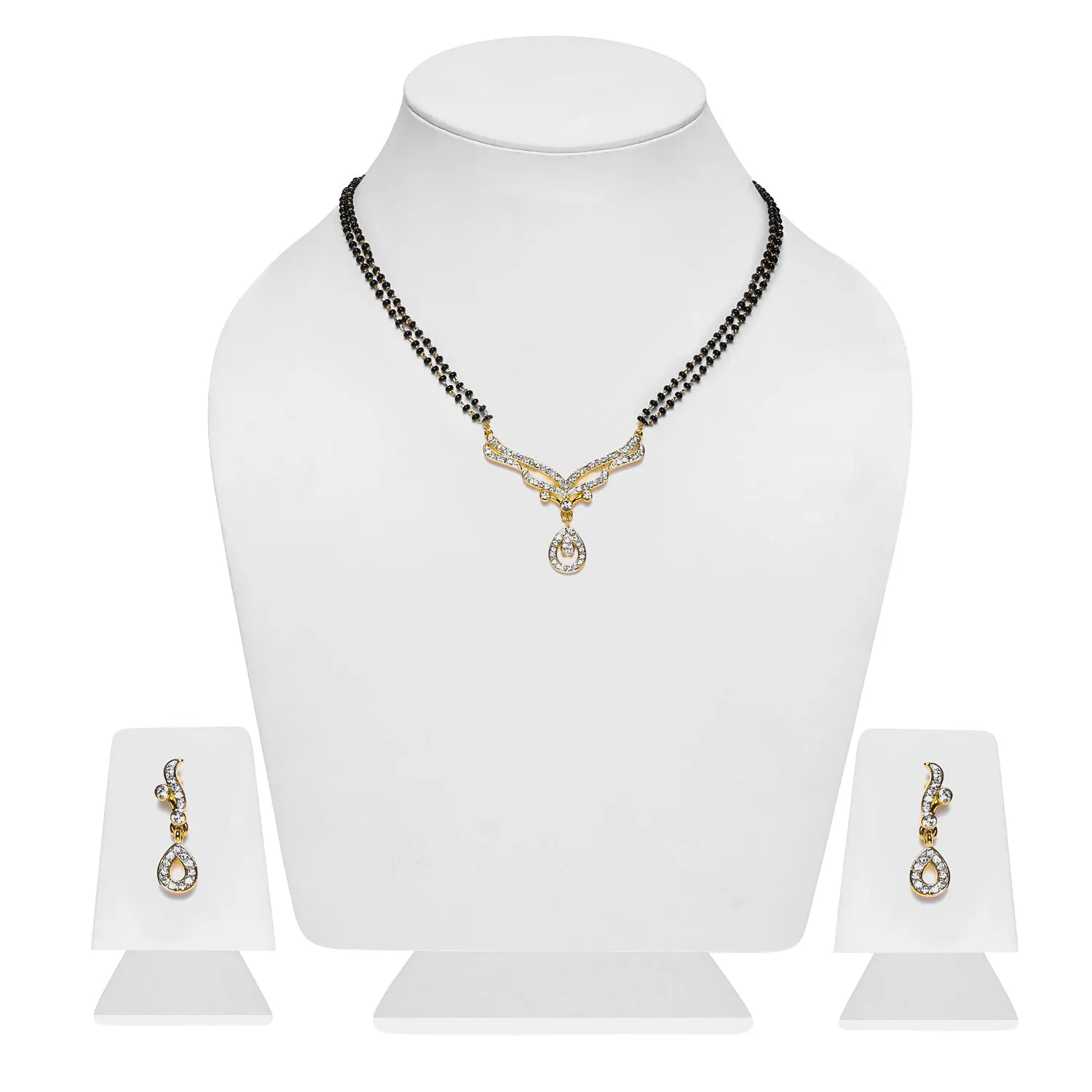 Estele Gold & Rhodium Plated Candere Drop Mangalsutra Necklace Set with Austrian Crystals for Women