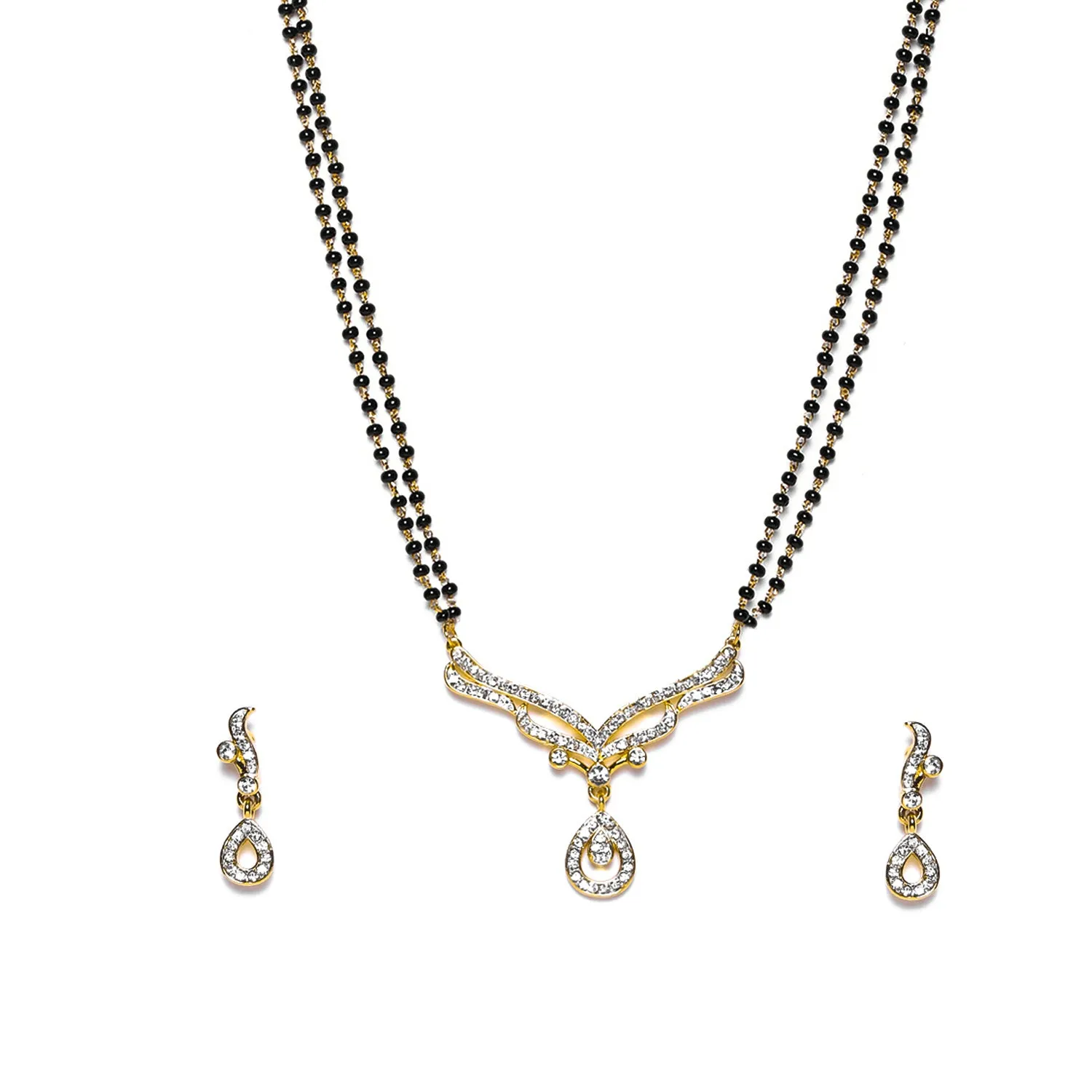 Estele Gold & Rhodium Plated Candere Drop Mangalsutra Necklace Set with Austrian Crystals for Women