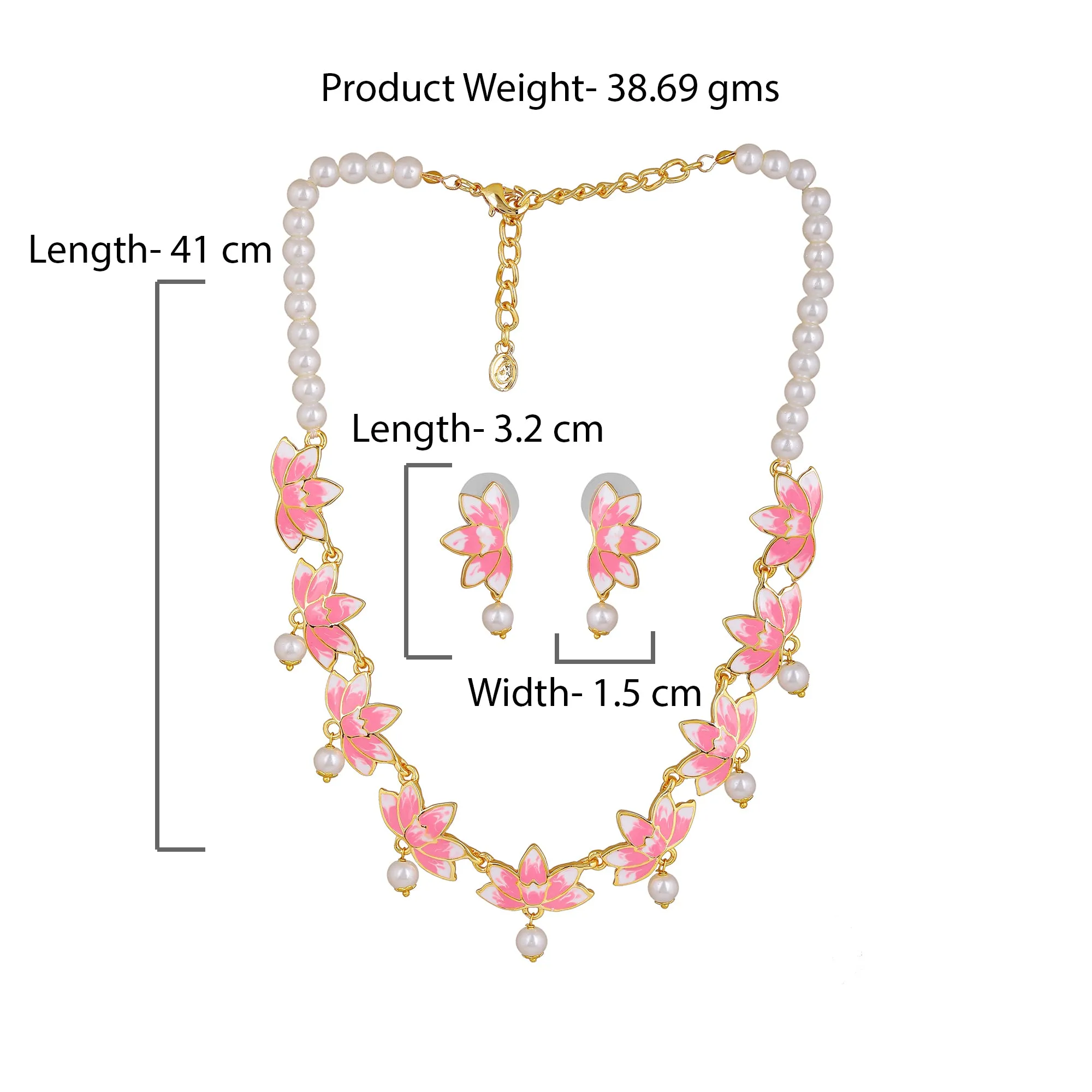 Estele Gold Plated Alluring Lotus Designer Pearl Necklace Set with Pink Enamel for Girl's & Women