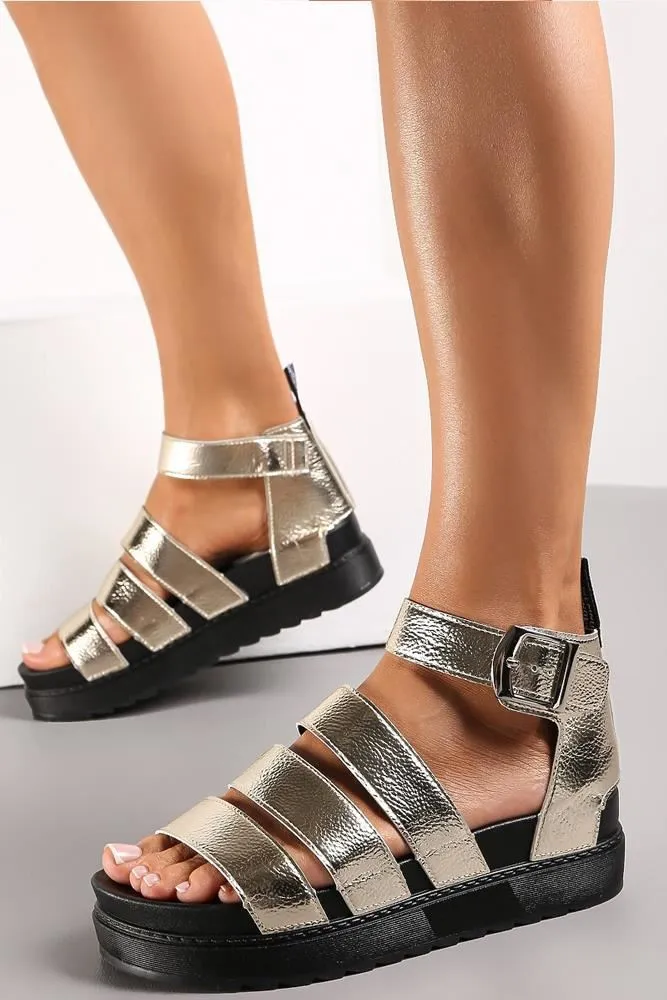 Faux Leather Strap Chunky Buckle Sandals