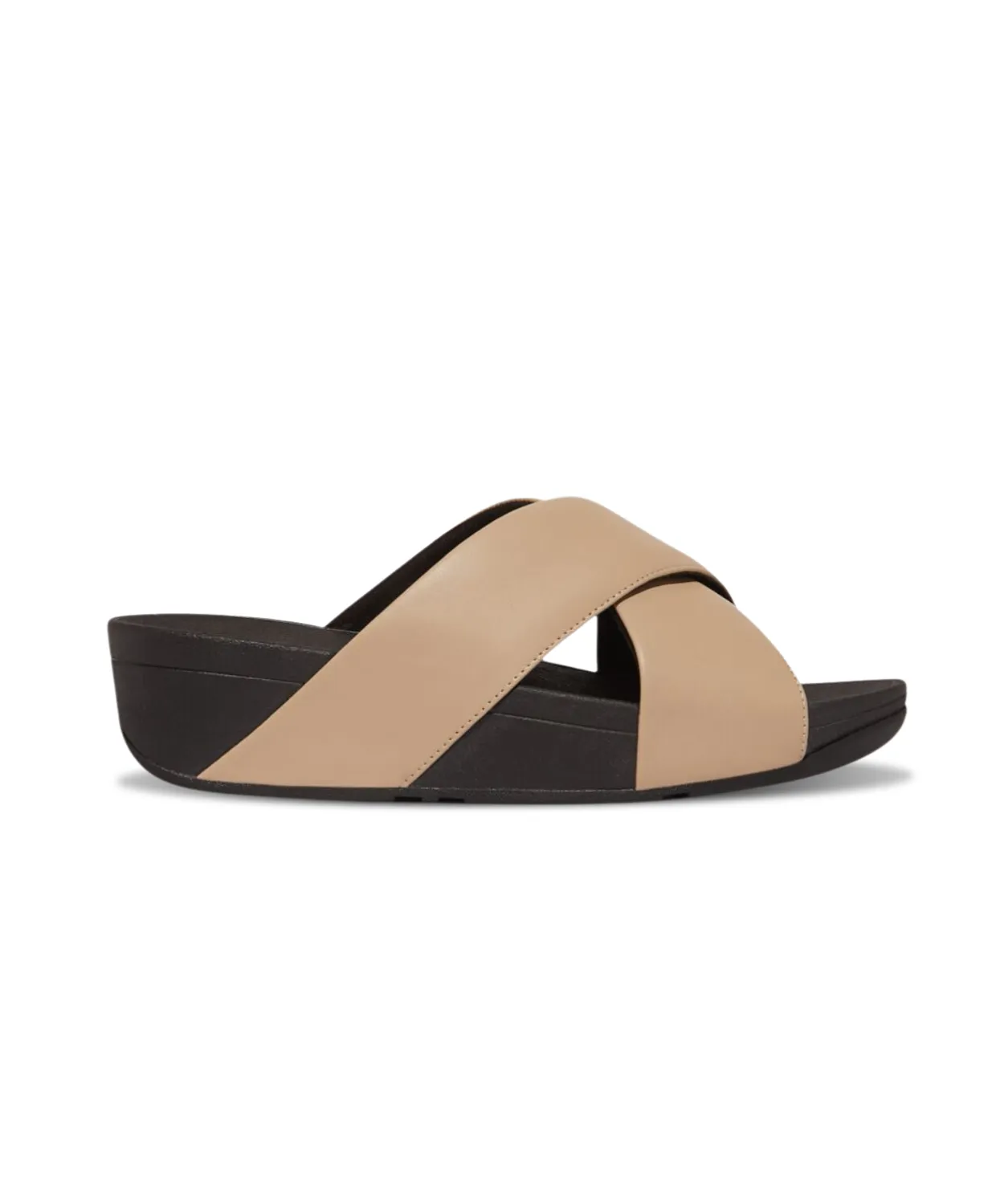 FitFlop Lulu Cross Slide Leather Latte Beige Sandal Beige