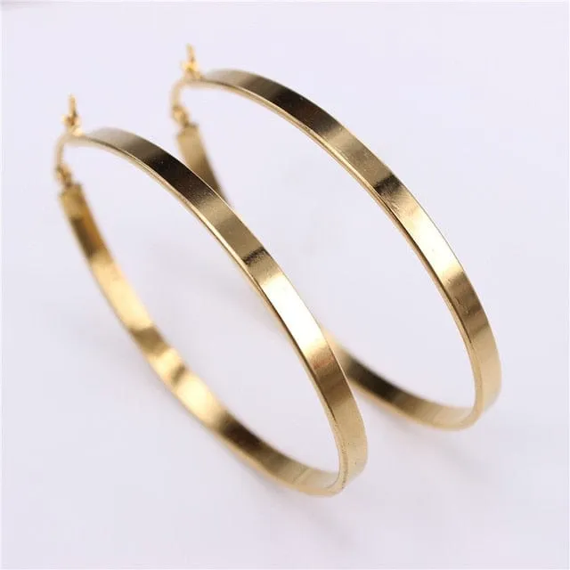 Flat Oval Smooth Hoop Earrings - 2 Colors - 3 Sizes