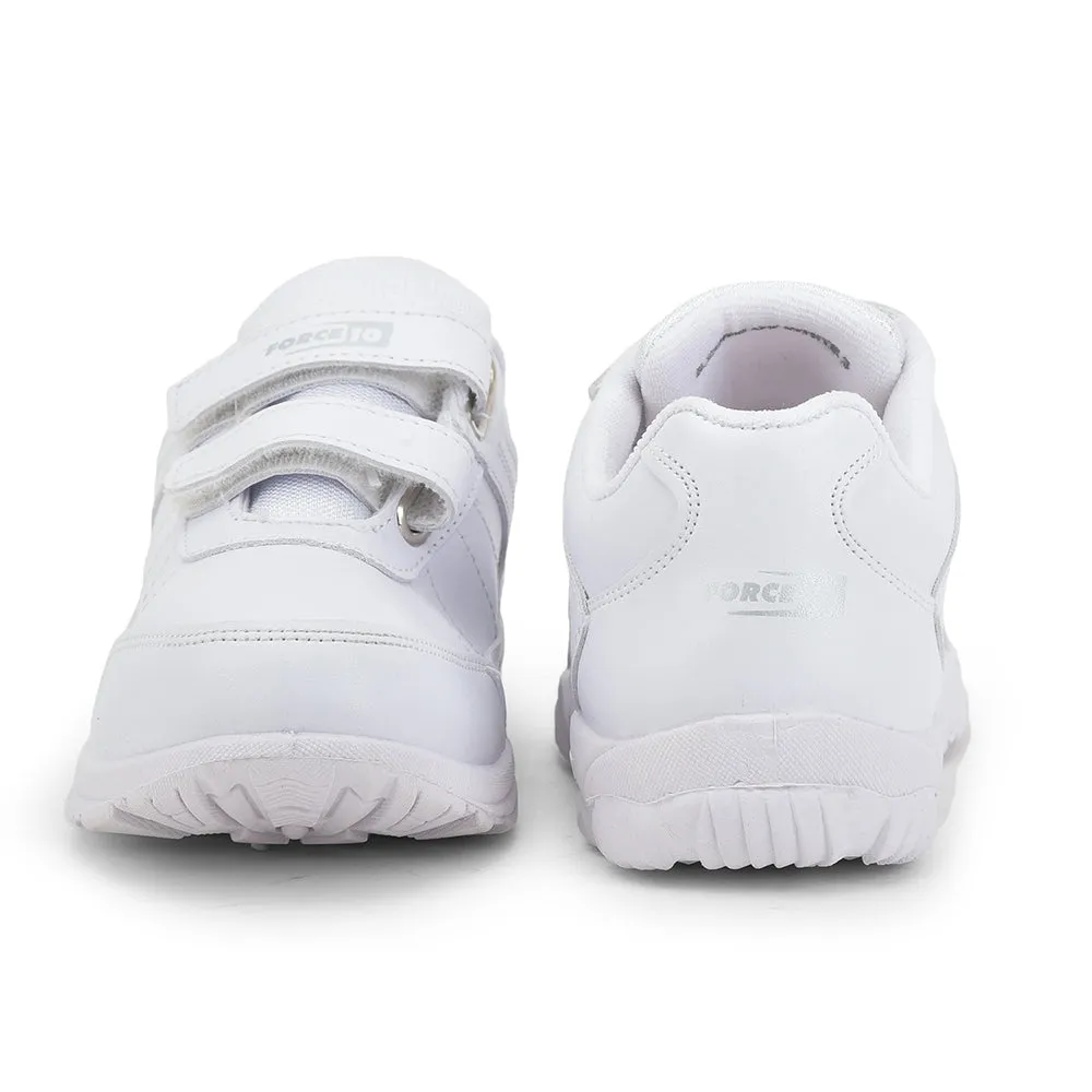 Force 10 (White) Velcro School Shoes For Kids SCHZONE-DV By Liberty