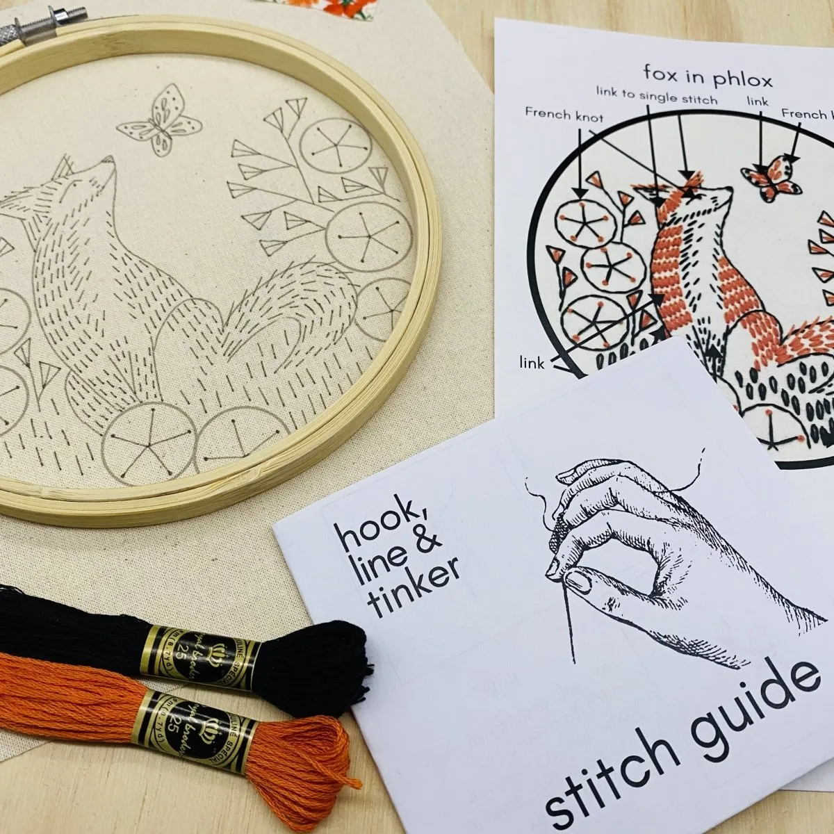 Fox in Phlox Embroidery DIY Kit