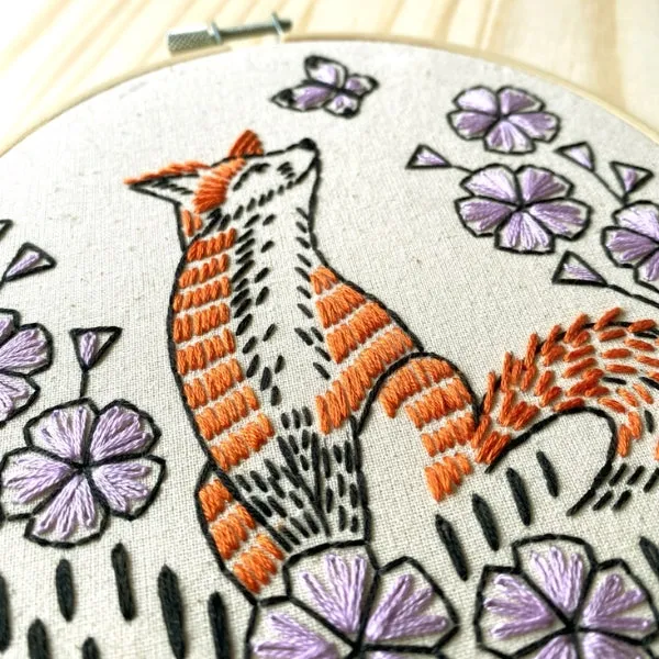 Fox in Phlox Embroidery DIY Kit