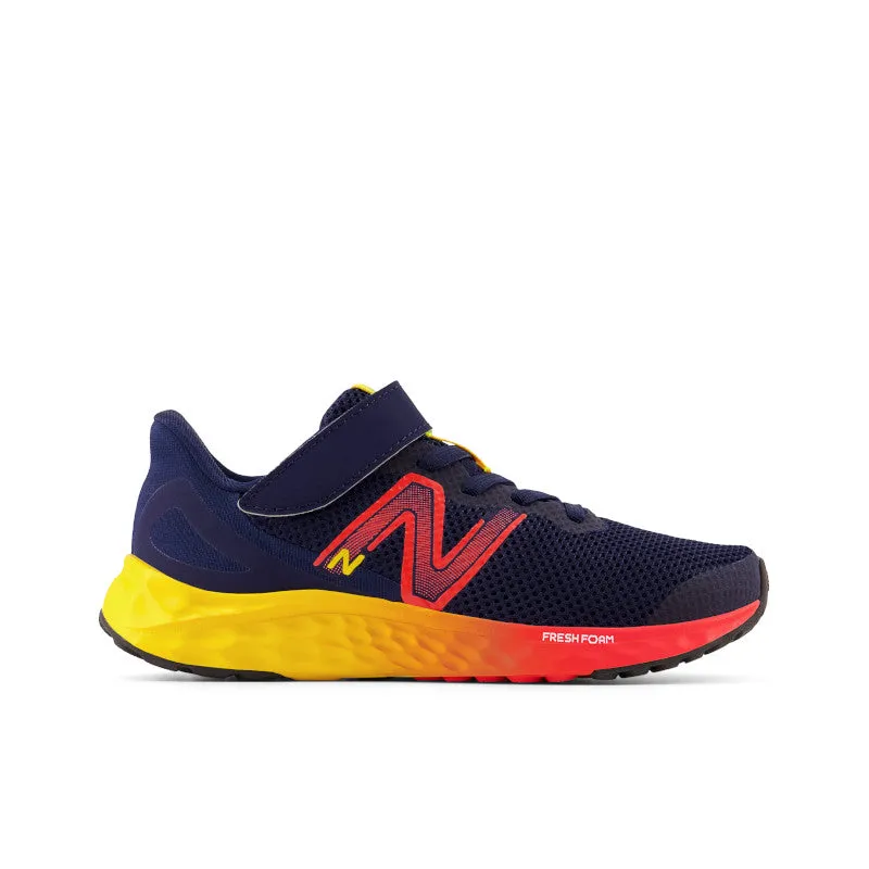 Fresh Foam Arishi v4 Bungee Lace with Top Strap - Team Navy with Electric Red and Egg Yolk - Little Kids