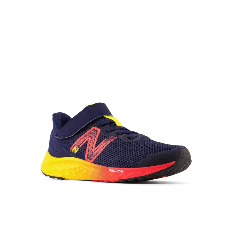 Fresh Foam Arishi v4 Bungee Lace with Top Strap - Team Navy with Electric Red and Egg Yolk - Little Kids