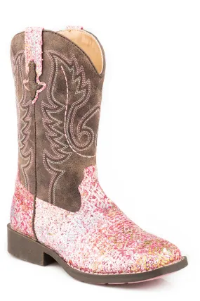 Girls Pink Southwest Glitter Western Boot