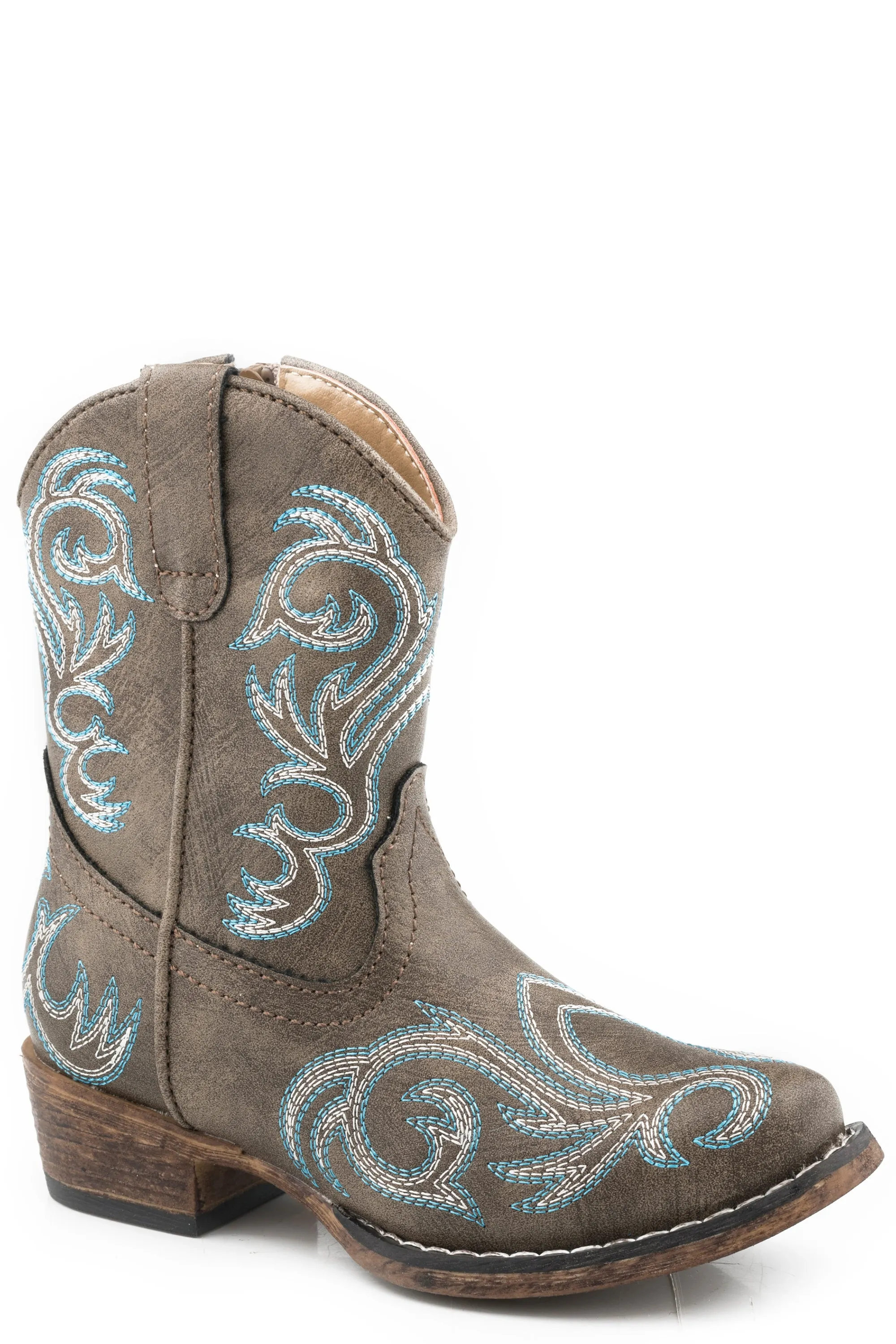 Girls Roper Brown Vintage Toddler Bootie w/ Western Embriodery