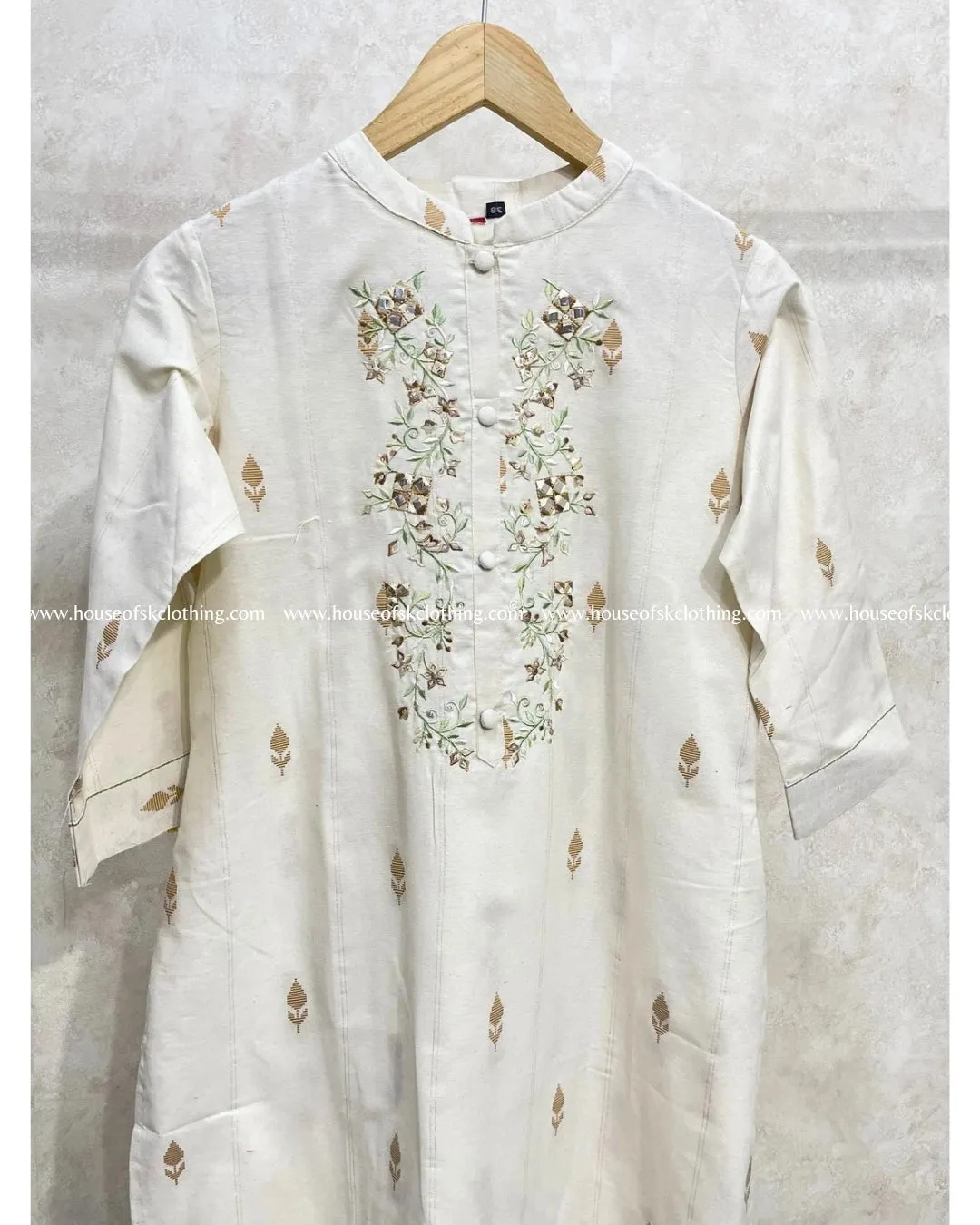 Gold Motif Embroidery Chinese Collar Kurti