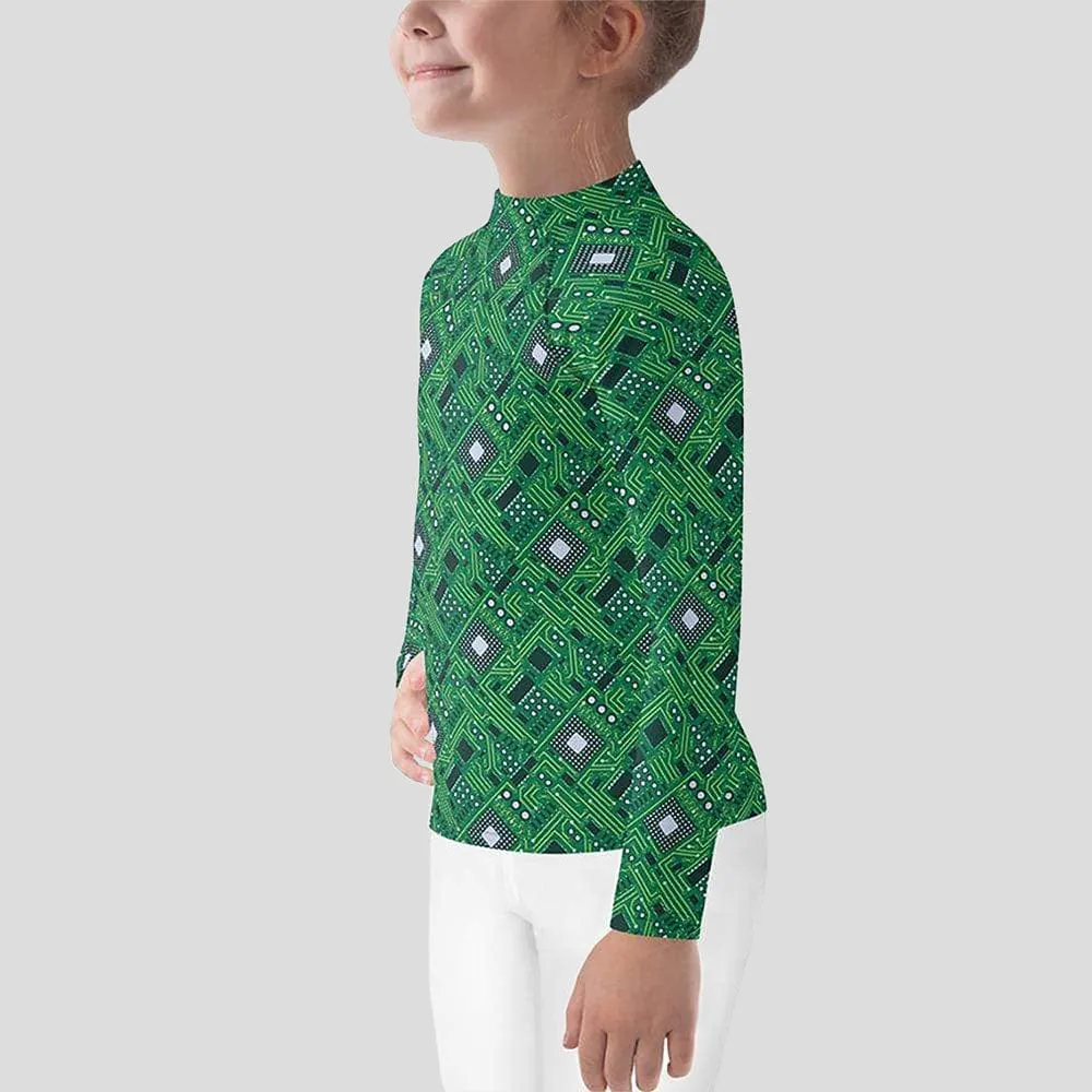 Green Circuit Board Kids Rash Guard (POD)