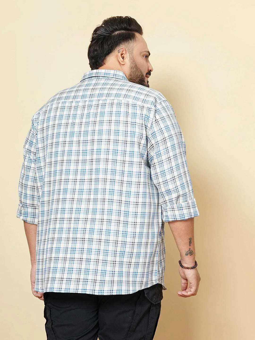 Hardsoda Men Blue Plus Size Checked Casual Shirt