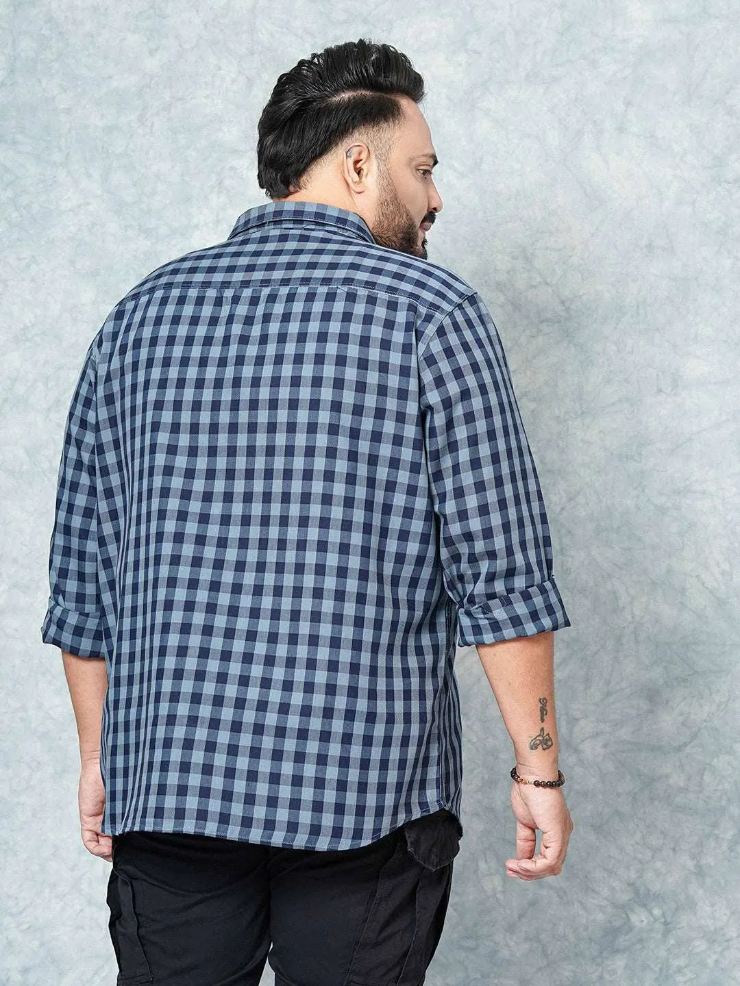 Hardsoda Men Grey Plus Size Checked Casual Shirt